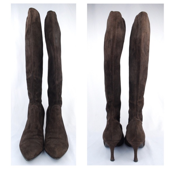 Stuart Weitzman Brown Suede/ Stretchy Boots - Picture 2 of 8